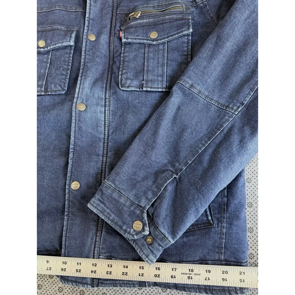 Levi's Jacket Mens Medium Blue Denim Quilted Lined Zip Snap Front Stand Collar
